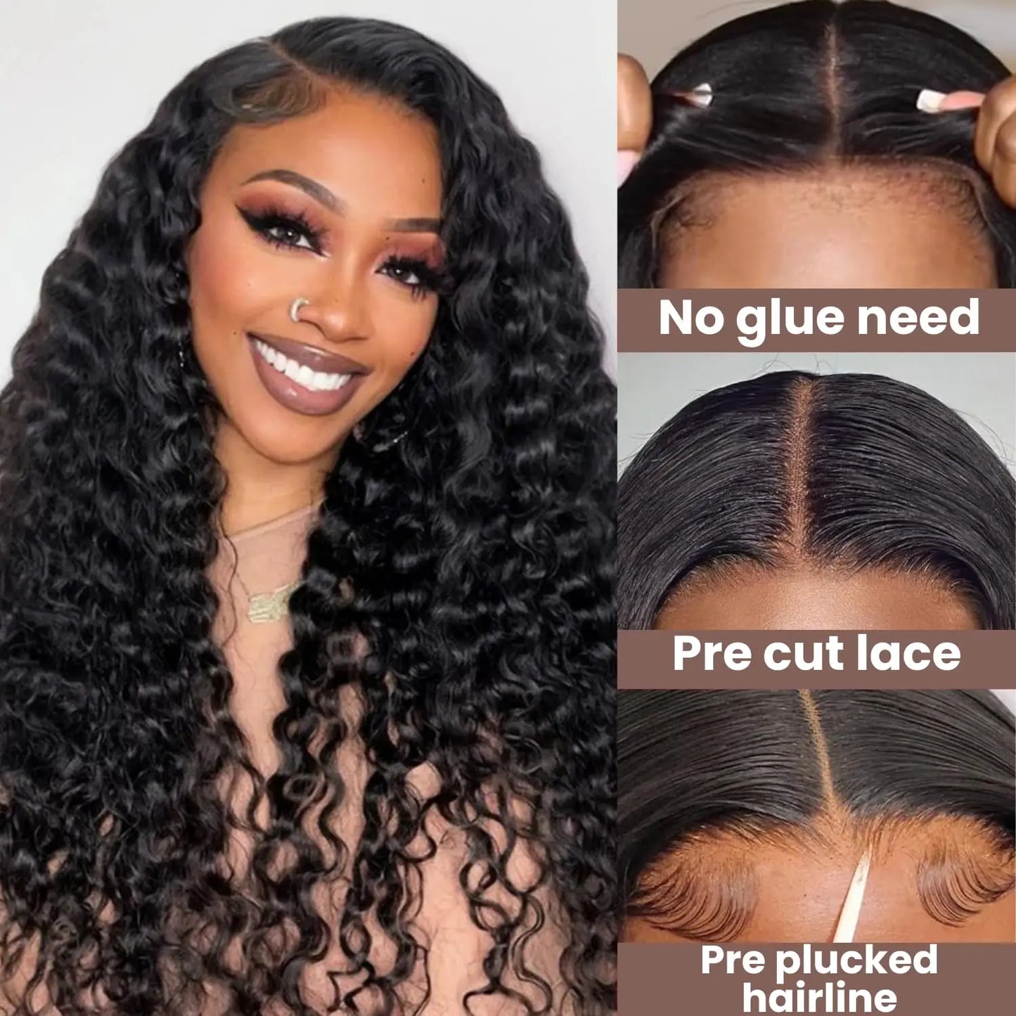 Wear and Go Glueless Wigs Human Hair Deep Wave Lace Front Wigs 4X4 HD Lace Closure Wigs Human Hair No Glue Ready to Wear Wig