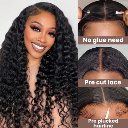 Wear and Go Glueless Wigs Human Hair Deep Wave Lace Front Wigs 4X4 HD Lace Closure Wigs Human Hair No Glue Ready to Wear Wig