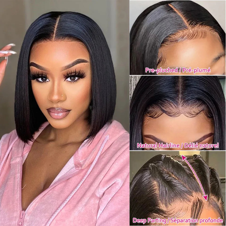 Perruque Carré Lisse Lace Front – Cheveux Humains 100 %