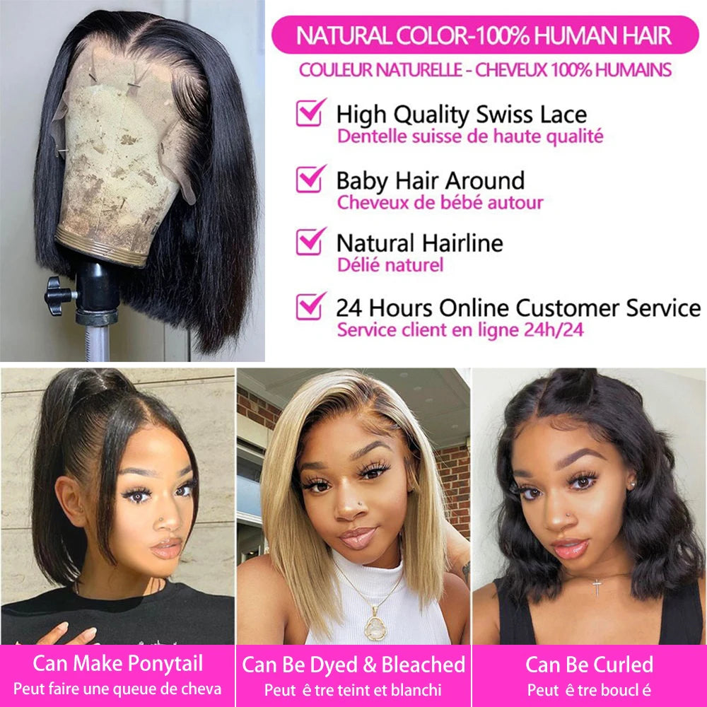 Perruque Carré Lisse Lace Front – Cheveux Humains 100 %