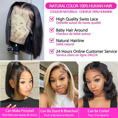 Perruque Carré Lisse Lace Front – Cheveux Humains 100 %