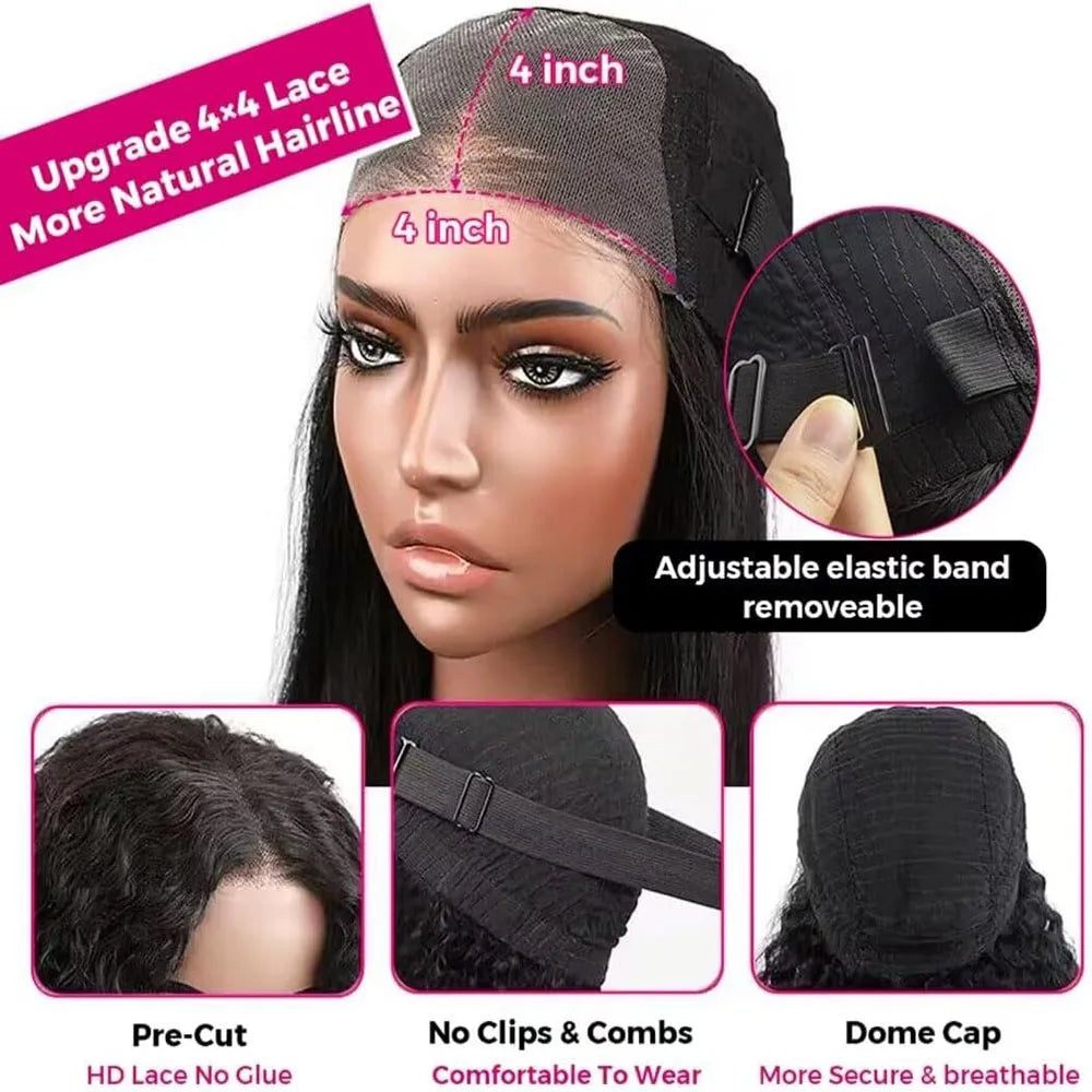 Wear and Go Glueless Wigs Human Hair Deep Wave Lace Front Wigs 4X4 HD Lace Closure Wigs Human Hair No Glue Ready to Wear Wig
