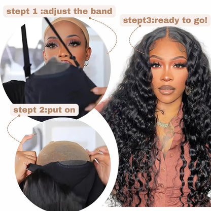 Wear and Go Glueless Wigs Human Hair Deep Wave Lace Front Wigs 4X4 HD Lace Closure Wigs Human Hair No Glue Ready to Wear Wig